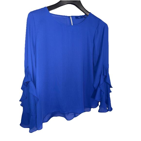 Apt. 9 Women’s Blue Ruffle Sleeve Blouse Size Large Flowy Chiffon Top - Picture 1 of 8